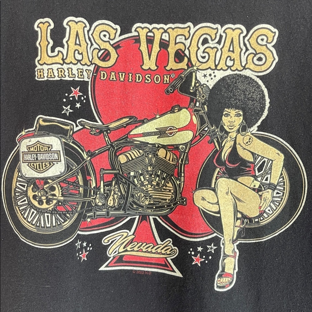 Harley Davidson Men’s Las Vegas Pinup Style Graphic T-Shirt Black Front Back L - Picture 3 of 11